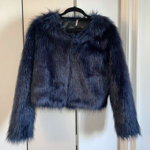 Free People Frankie Faux Fur Coat-Midnight Blue-XS